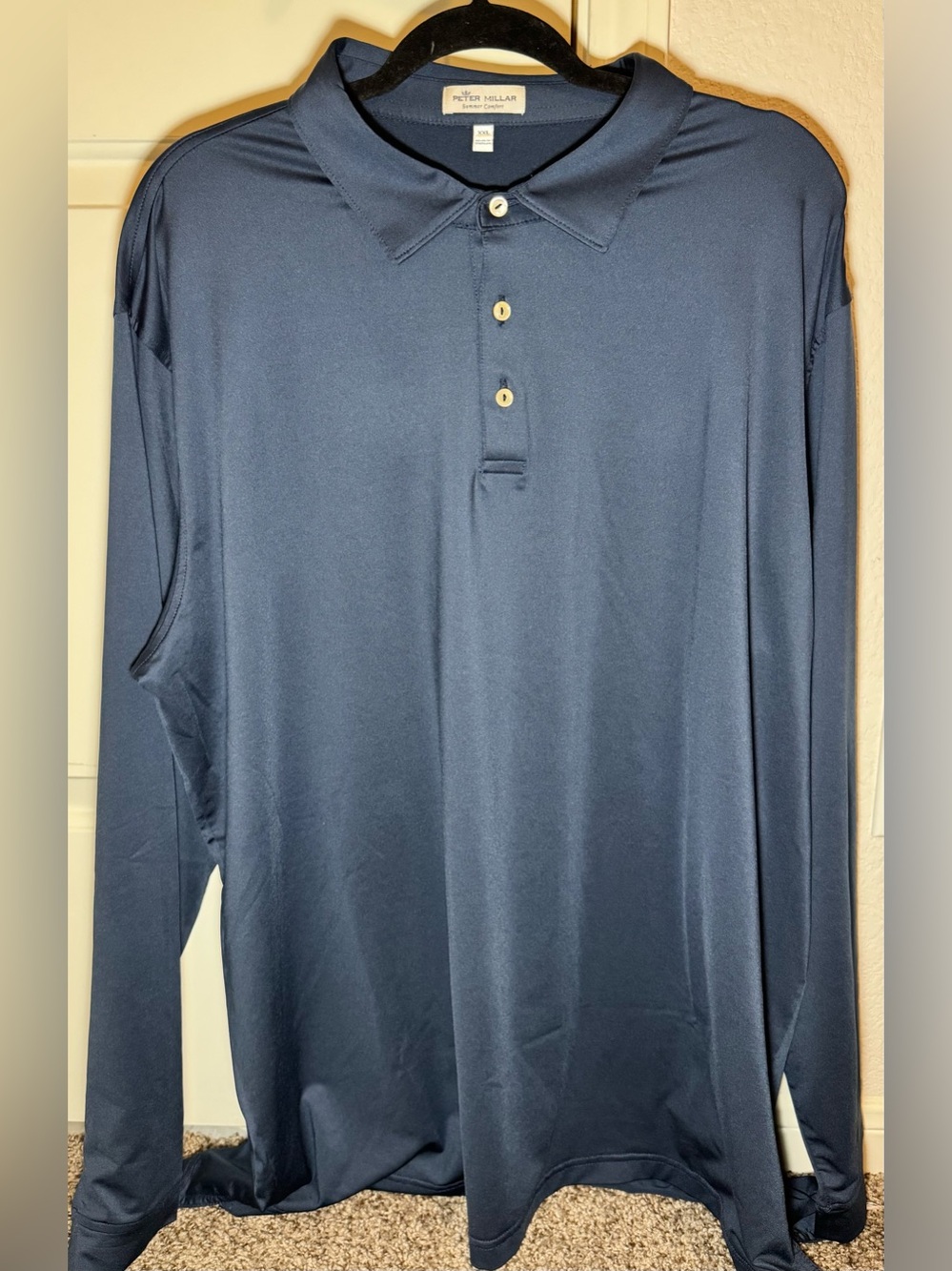 Peter Millar Polo Shirt Mens XXL Navy Solid Long Sleeve Summer Comfort Golf Top